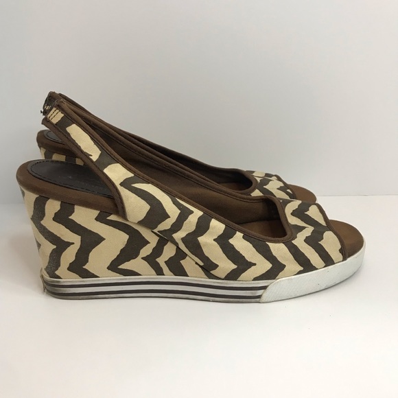 Coach Slingback Brown & Cream Zebra Print Sydney Wedges Sz 10 - Picture 8 of 13